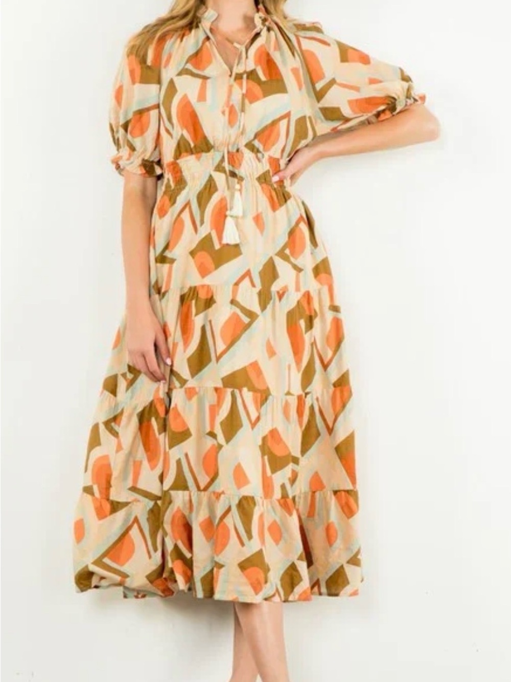 NWT THML Smocked Waist Printed Midi Dress Size XS